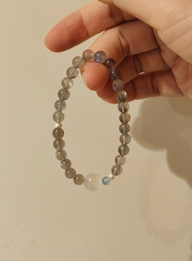 CHUNSHI「影月」原创新中式天然拉长石灰月光石细手链水晶饰品女