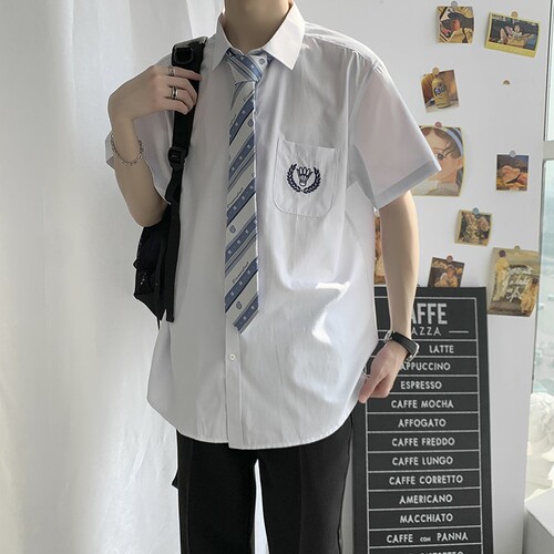 夏季日系DK衬衫短袖短裤男套装韩版宽松学生学院风jk制服毕业班服