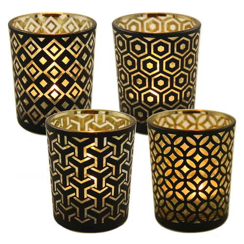 Simplicity Modern Black Inner Gold Geometric Line Стеклянная стока Свеча таблет