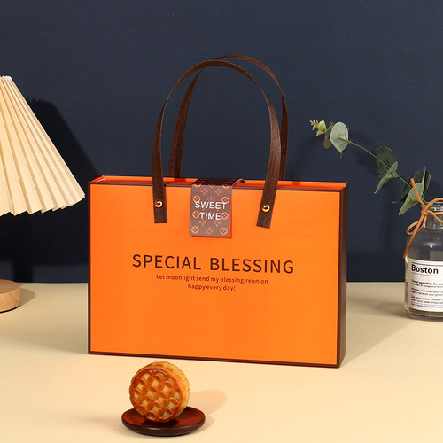 中秋月饼包装盒礼盒橙色冰皮蛋黄酥盒子80g6粒4/8手提空盒25新款 - 图3