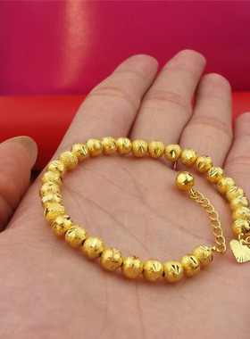 新款越南黄金色光面珠实心金色手链时尚百搭24金色招财转运珠手环