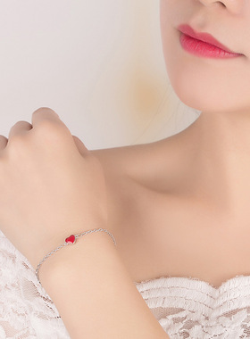 幸运双面红心桃色创意镀银手链 女 十字链爱心形延尾链手饰品批发