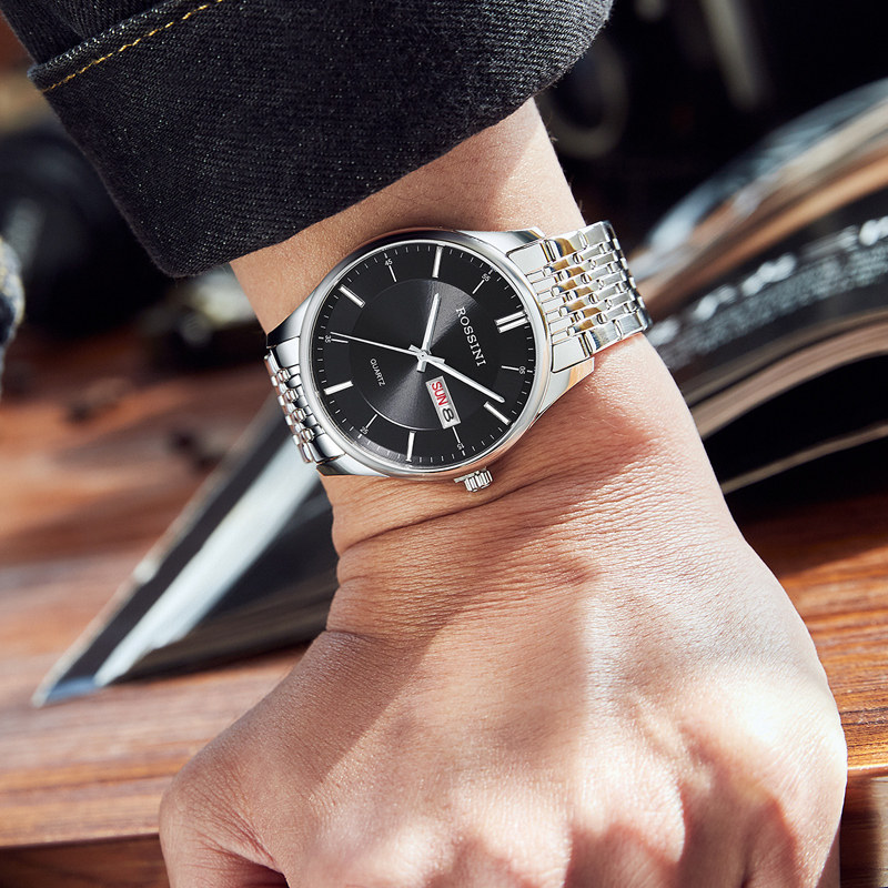 罗西尼手表男学生石英表正品双历简约夜光防水男表男士腕表818573