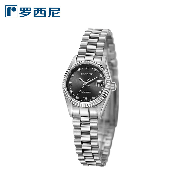 罗西尼手表女自动机械表情侣腕表正品防水钢带女表7302