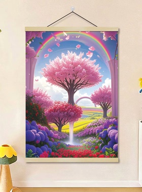 夏日浪漫紫色治愈系挂画风景梦境中的花园客厅卧室过道油画布挂轴