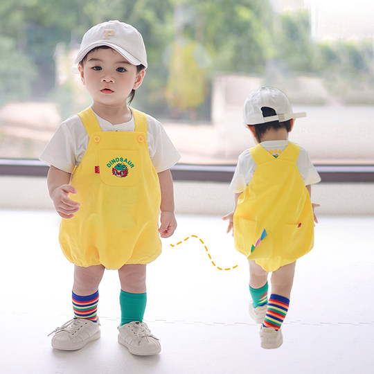 宝宝短袖套装夏季薄款儿童两件套夏装背带裤婴幼儿小套装洋气时髦