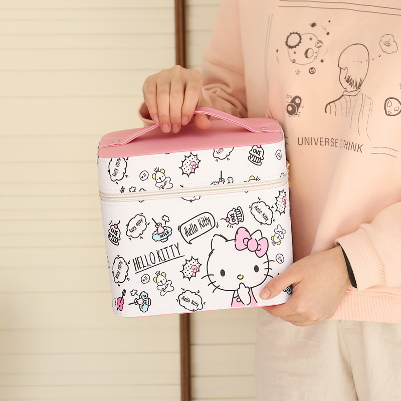 可爱卡通少女心韩国化妆包大容量双层化妆箱手提护肤品方形收纳盒