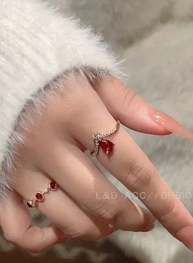 宫廷风尚精致高级感红宝石戒指女ins不掉色轻奢气质小众开口指环