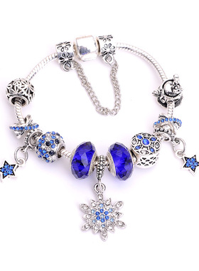 蓝色星星手链 diy锌合金雪花吊坠南瓜车蛇骨琉璃手链浪漫