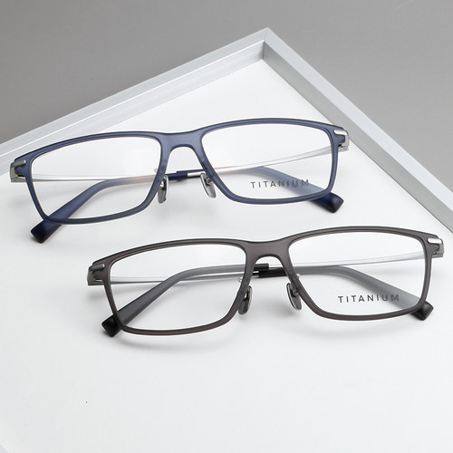 超轻近视眼镜男全框 磨砂透明蓝色黑框眼镜框商务 纯钛休闲眼镜架 - 图2