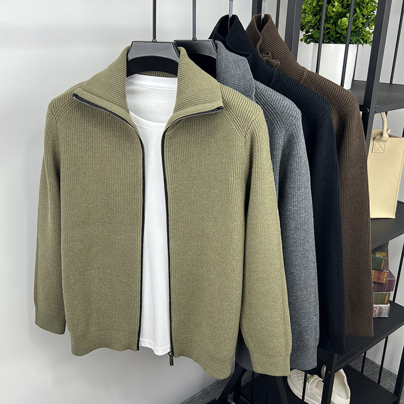 可翻高领拉链开衫男针织衫毛衣外套秋冬季潮流加厚纯色休闲夹克男,淘宝优惠券,粉丝福利购,淘宝优惠卷