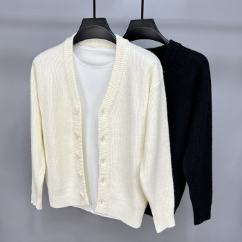 Sweater cardigan ຜູ້ຊາຍຄໍ v ລະດູໃບໄມ້ປົ່ງແລະດູໃບໄມ້ລົ່ນແບບ lazy sweater jacket ວ່າງ trendy ສີແຂງ sweater ເຄື່ອງນຸ່ງຫົ່ມນອກ