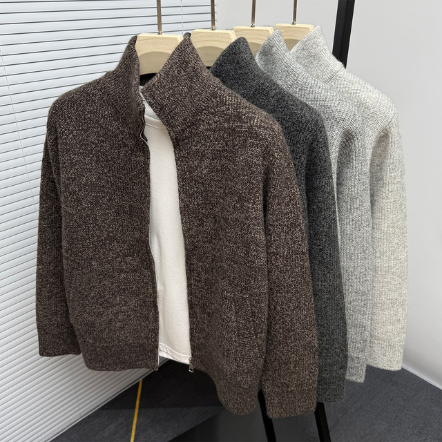 Knitted cardigan men's sweater coat autumn and winter turtleneck trend