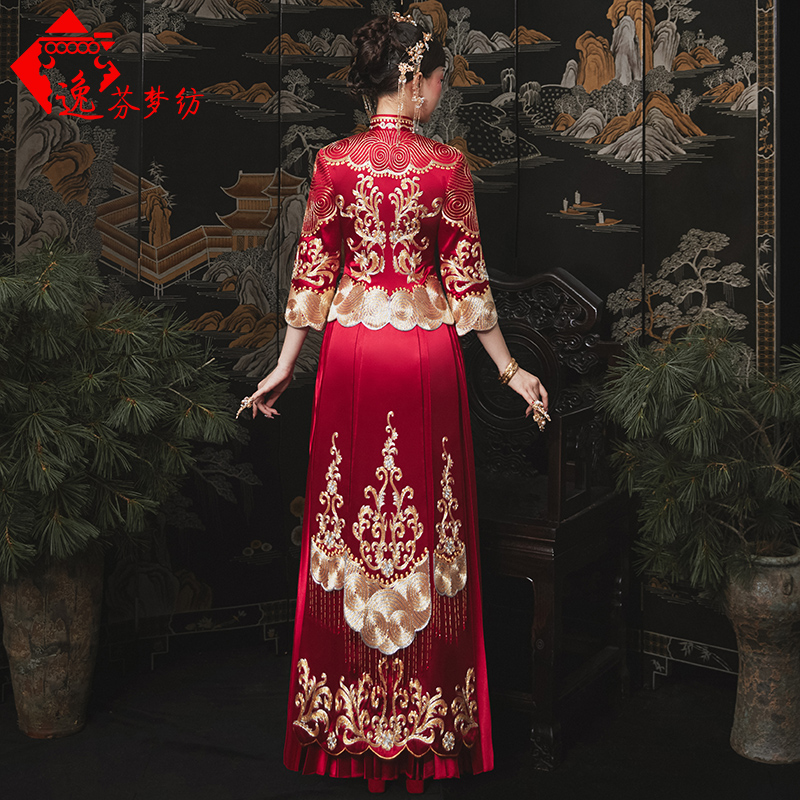 逸芬梦纺旗舰店秀禾服新款结婚礼服中国风秀和服龙凤褂新娘中式婚纱古装嫁衣2