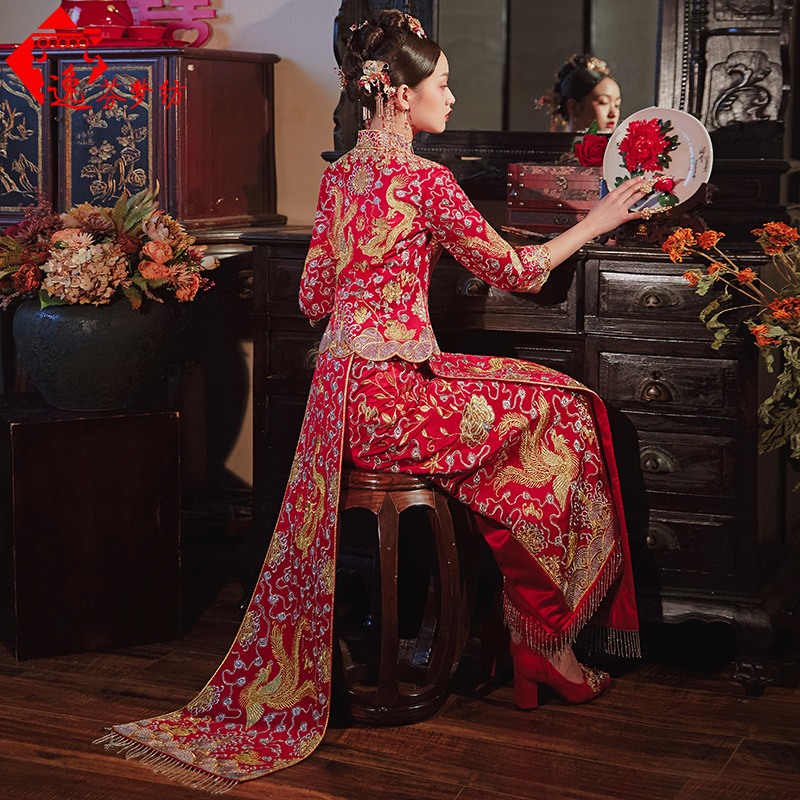 逸芬梦纺旗舰店大五福龙凤褂新款夏季秀禾服新娘婚纱中式结婚礼服嫁衣敬酒服2