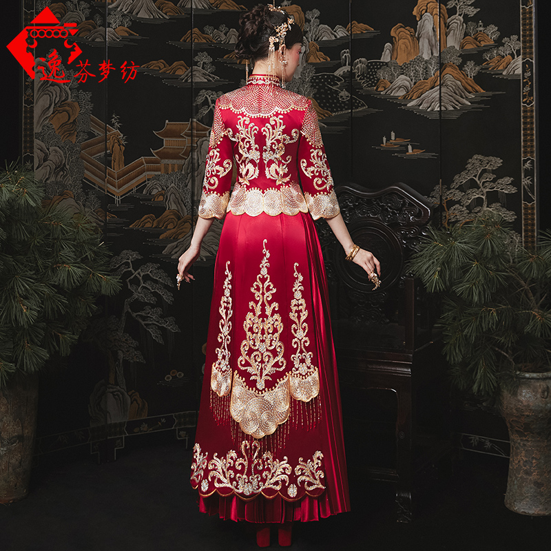 逸芬梦纺旗舰店秀禾服新娘新款夏季薄款结婚敬酒服中式婚纱礼服中国风秀和服3