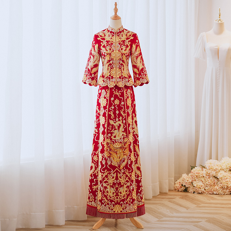 逸芬梦纺旗舰店秀禾服新娘年新款夏高端奢华褂皇龙凤褂嫁衣中式婚纱结婚礼服0
