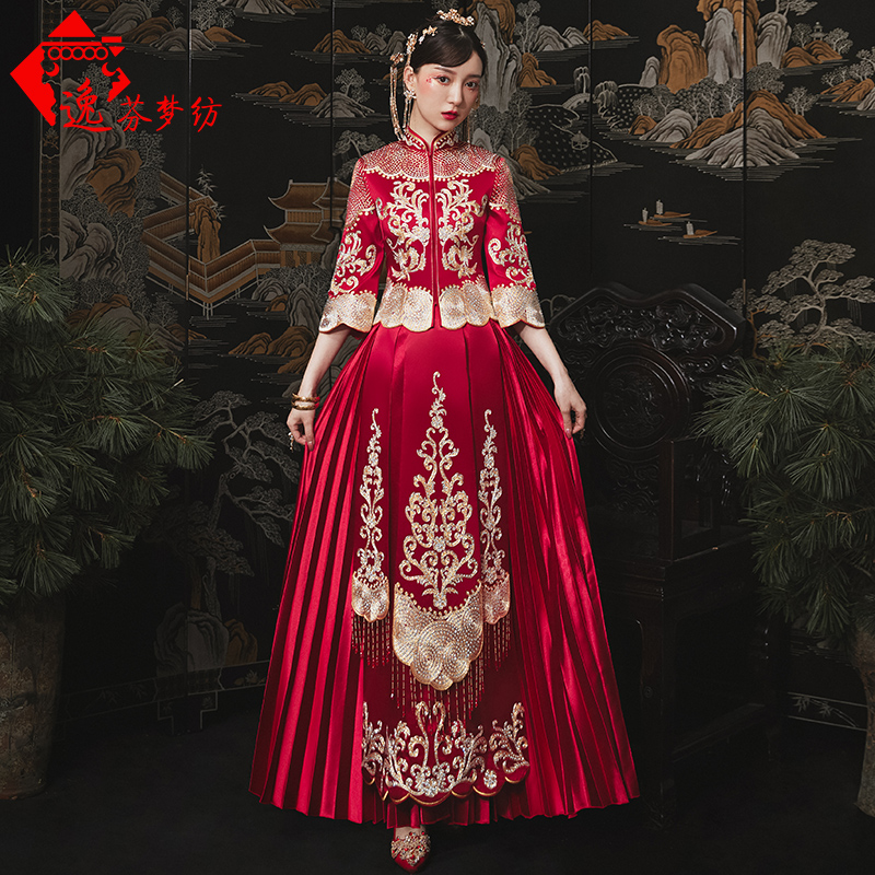 逸芬梦纺旗舰店秀禾服新娘新款夏季薄款结婚敬酒服中式婚纱礼服中国风秀和服0
