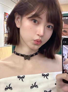 霏儿 Y2K辣妹蝴蝶项链女暗黑风小众设计感朋克choker颈链皮革项圈