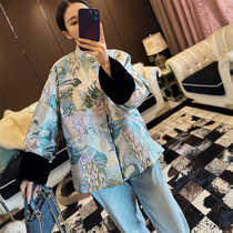 Yang power section 2 côtés port jacquard mulberry soie New Chinese style manteau femme retro real velours blouse F3997