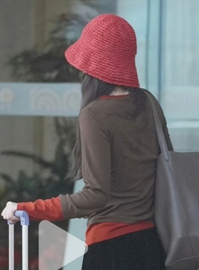 倪妮同款红草编渔夫帽显脸小秋冬