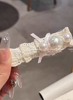 法式珍珠蕾丝蝴蝶结发夹高级侧边碎发刘海鸭嘴头饰发饰发卡夹子女