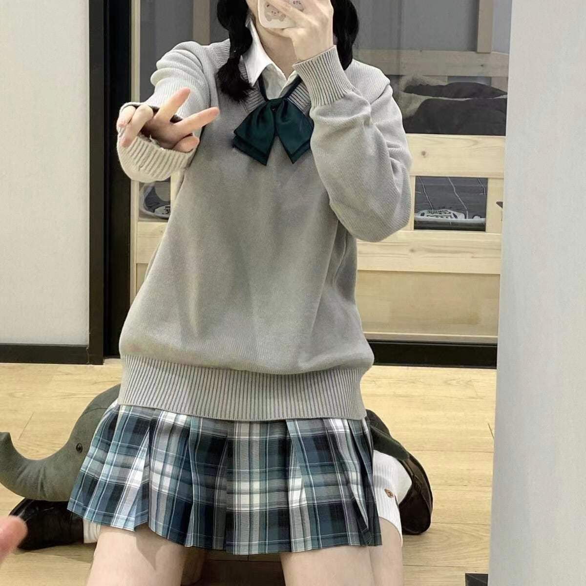 现货＜纯棉针织V领毛衣＞日系JK制服校园风 男女装学生制服班团服 - 图1