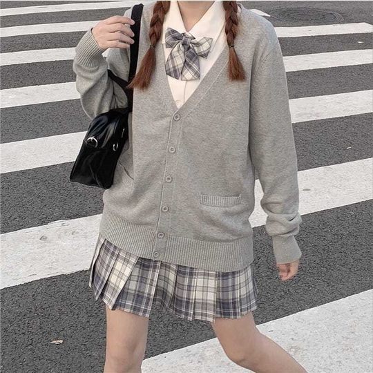 可奈物语 超萌人气爆款JK开衫 纯棉针织宽松学院外套秋冬百搭毛衣