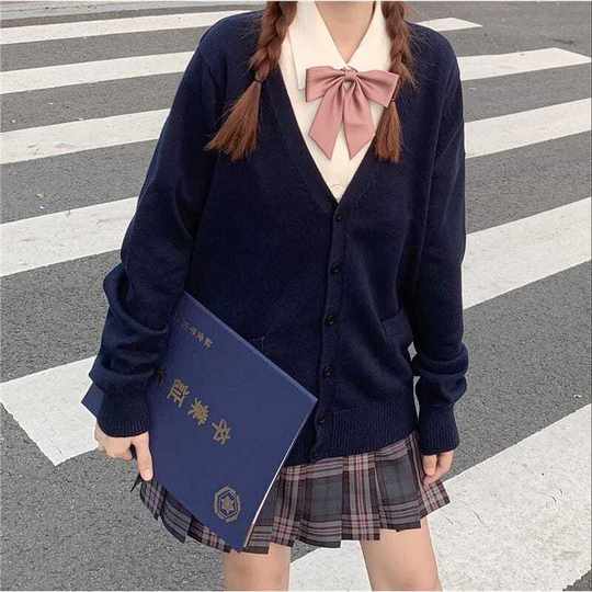 可奈物语 超萌人气爆款JK开衫 纯棉针织宽松学院外套秋冬百搭毛衣