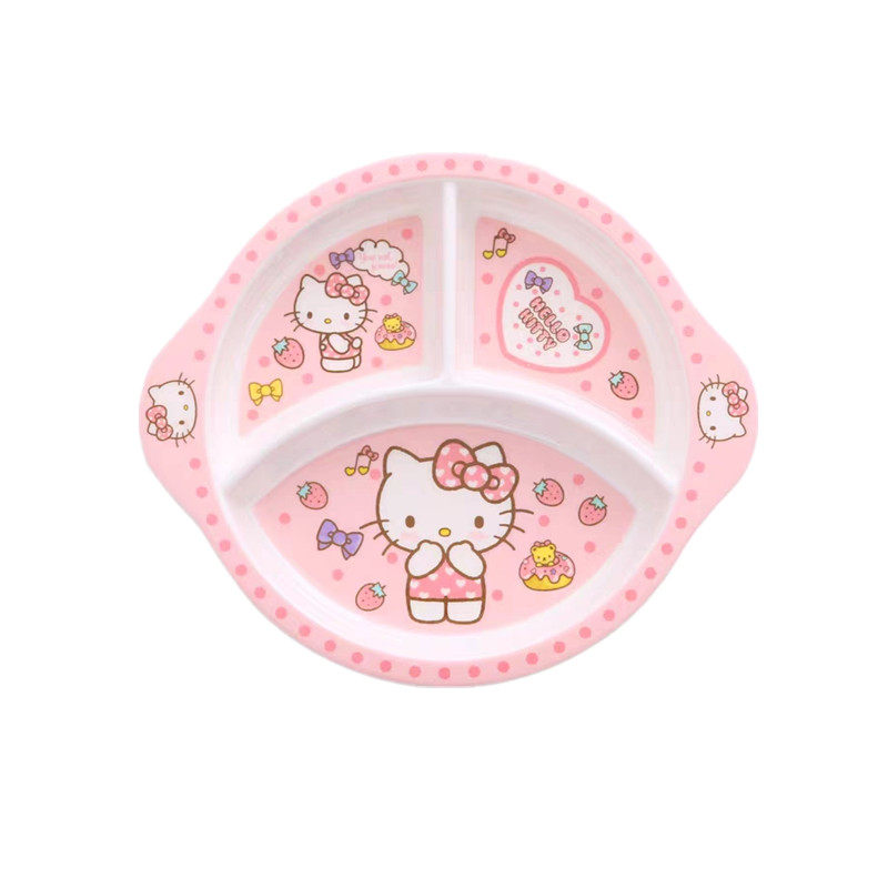 卡通儿童碗KT猫餐具套装水杯宝宝分格餐盘宝宝辅食吃饭碗家用耐摔