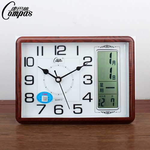 康巴丝钟表万年历双屏静音台钟挂钟简约座钟温度湿度星期农历座钟 - 图1