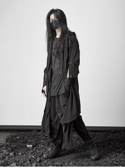 Темное пальто-накидка, персонализированная удлиненная ветровка с большим капюшоном