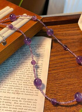 天然紫清凉水晶项链ins原创链叠