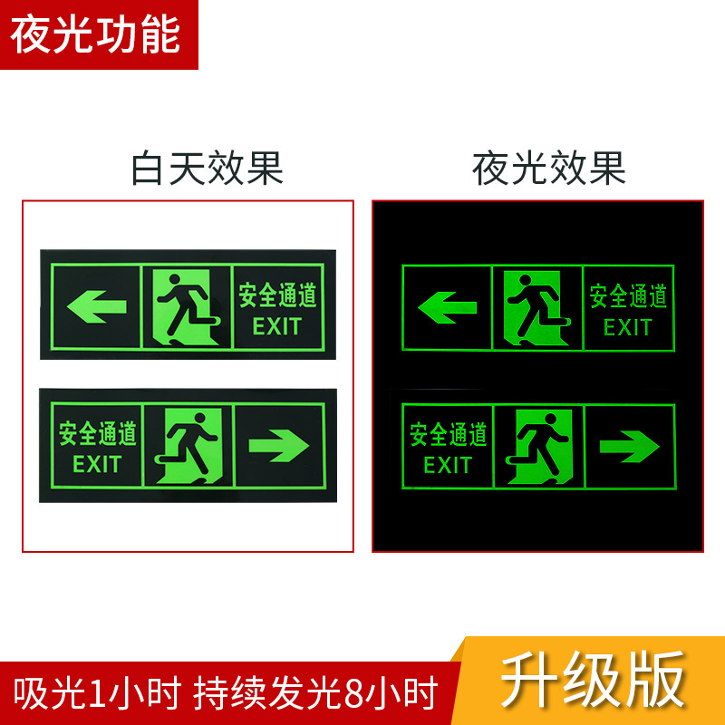 安全出口指示牌贴纸夜光自发光楼梯通道消防应急标志灯疏散指示贴 - 图2