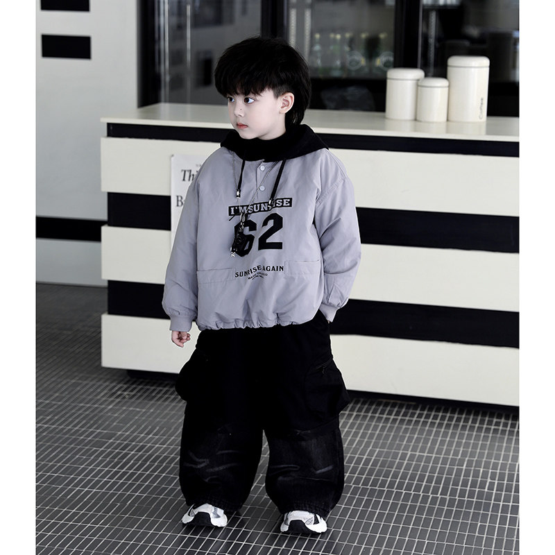 Jimmy妈童装【极轻至简】冬季新款儿童假两件数字印花夹棉冲锋衣,淘宝优惠券,粉丝福利购,淘宝优惠卷