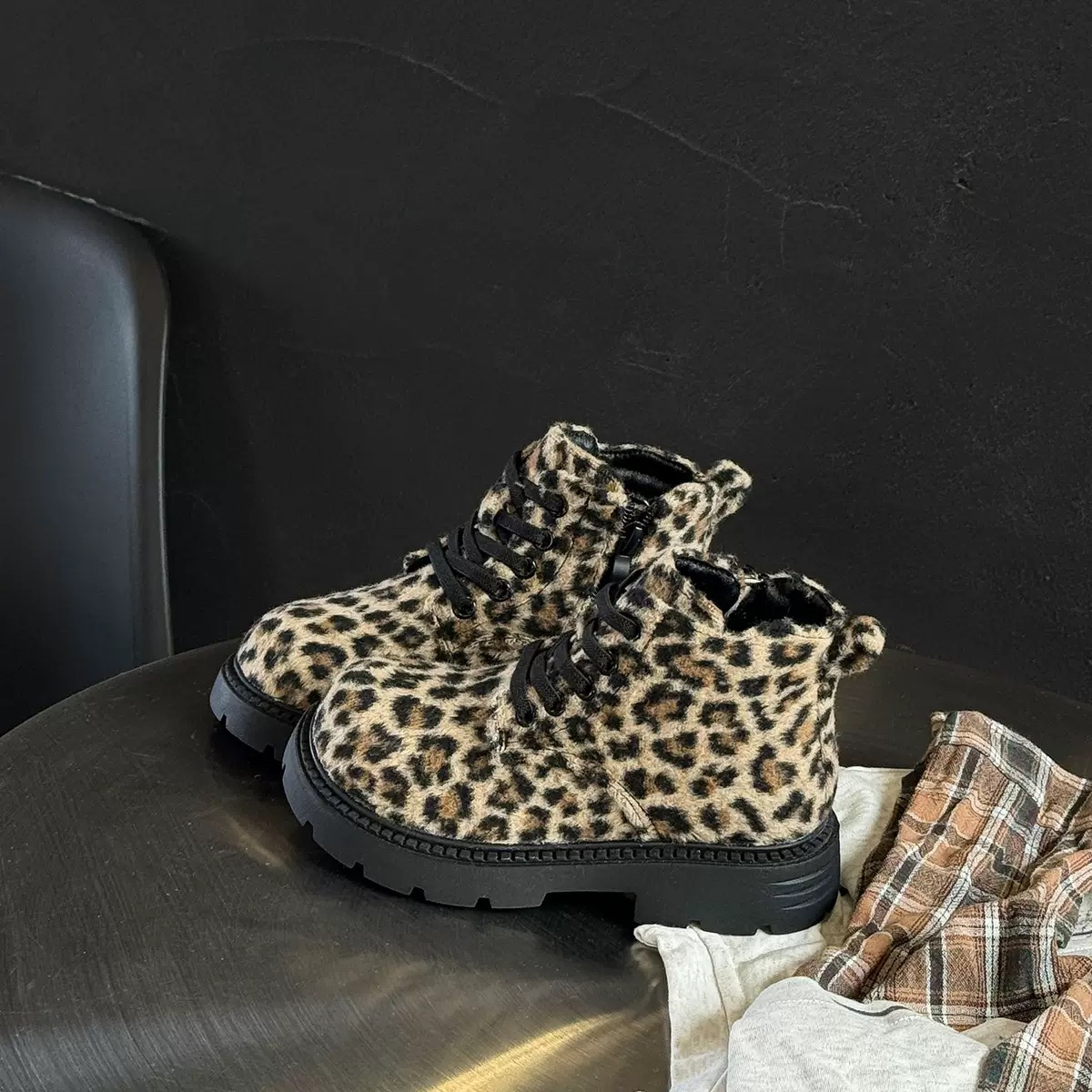 Jimmy妈童装【唯有豹富】冬季儿童豹纹加绒棉靴马丁靴 - 图0