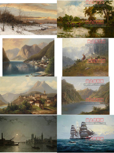 风景油画高清装饰画芯图库ps临摹手绘素材图片古典名家山水绘画 - 图2