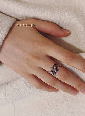 原创星河蓝色系微镶锆石交叉戒指