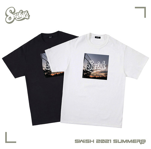 Swish 日落球场美式篮球短袖t恤男夏季运动训练服纯棉投篮服上衣 - 图3