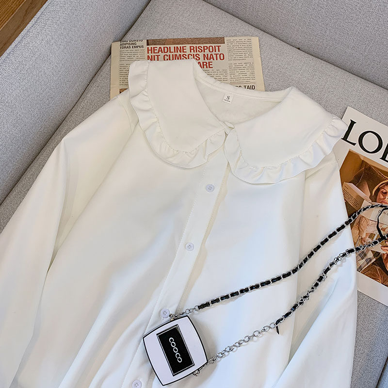 胖MM大码加绒加厚秋冬复古娃娃领衬衫女新款小众洋气长袖衬衣上衣,淘宝优惠券,粉丝福利购,淘宝优惠卷