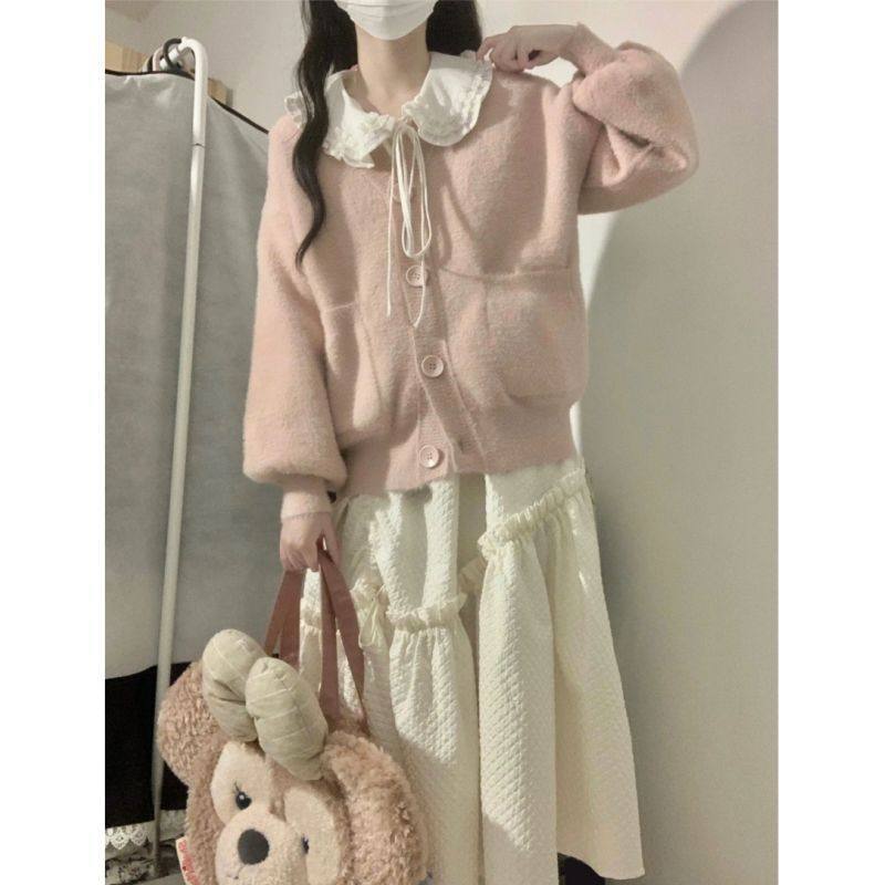 胖MM大码美拉德穿搭软糯毛衣开衫娃娃领连衣裙甜美秋冬两件套装女,淘宝优惠券,粉丝福利购,淘宝优惠卷