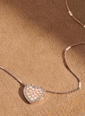 代购Fossil化石女士项链优雅时尚精致简约玫瑰金色不锈钢心形吊