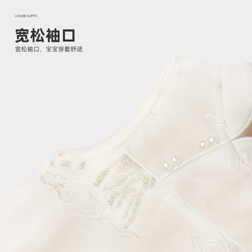 木本尚女童汉服国风旗袍2026新款宝宝周岁礼服提花刺绣夏装连衣裙 - 图2