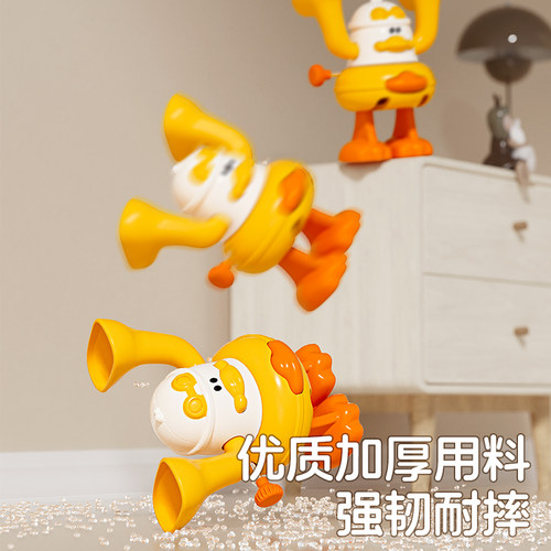 儿童上链发条玩具卡通黄鸭小鸡翻跟头会动会跑小玩具宝宝益智礼物 - 图3