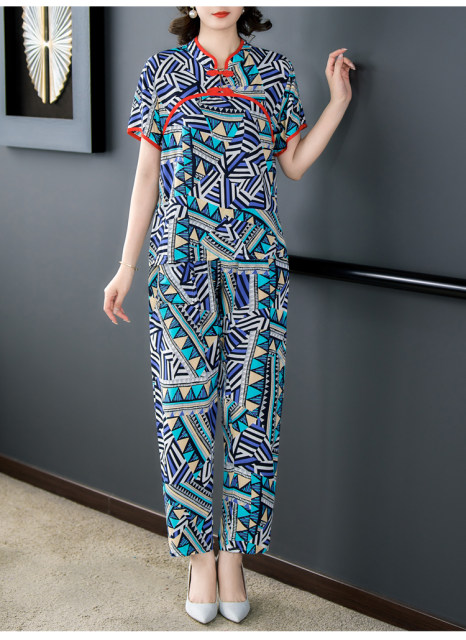 2023 Cotton Silk Cheongsam Style Mom Suit Summer ແບບໃຫມ່