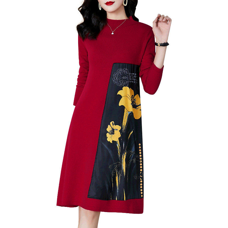 95%羊毛御姐气质印花毛衣裙连衣裙 jmfive连衣裙