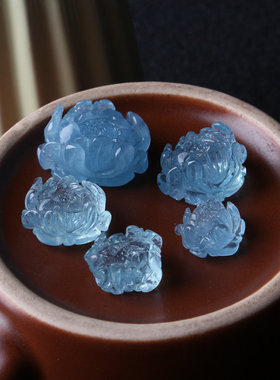 精品雕刻男女海蓝宝吊坠蓝色水晶