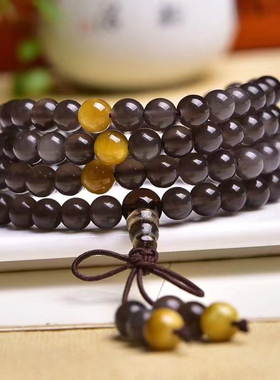 男女黑曜石民族风多圈佛珠手链