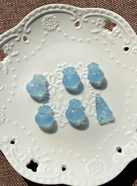 新款天然海蓝宝钱袋子吊坠 男女水晶福袋项链小孩宝宝挂件蓝色