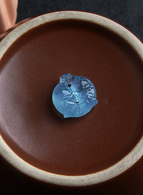 男女天然海蓝宝双面立体雕刻吊坠